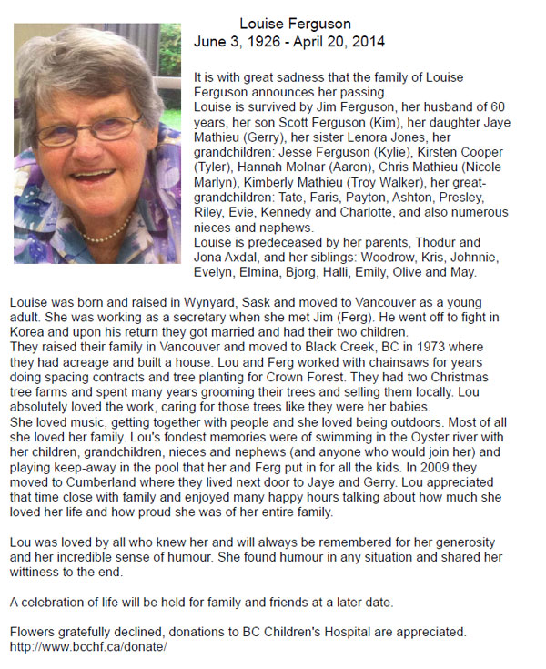 Mama - Louise Ferguson - Obituary